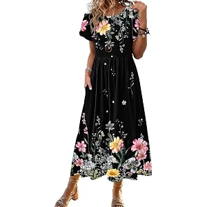 Zeagoo Women Summer Midi A Line Dress Short Sleeve Casual Flowy Tiered Beach Long Sundress with Pockets 2026 Vacation Travel