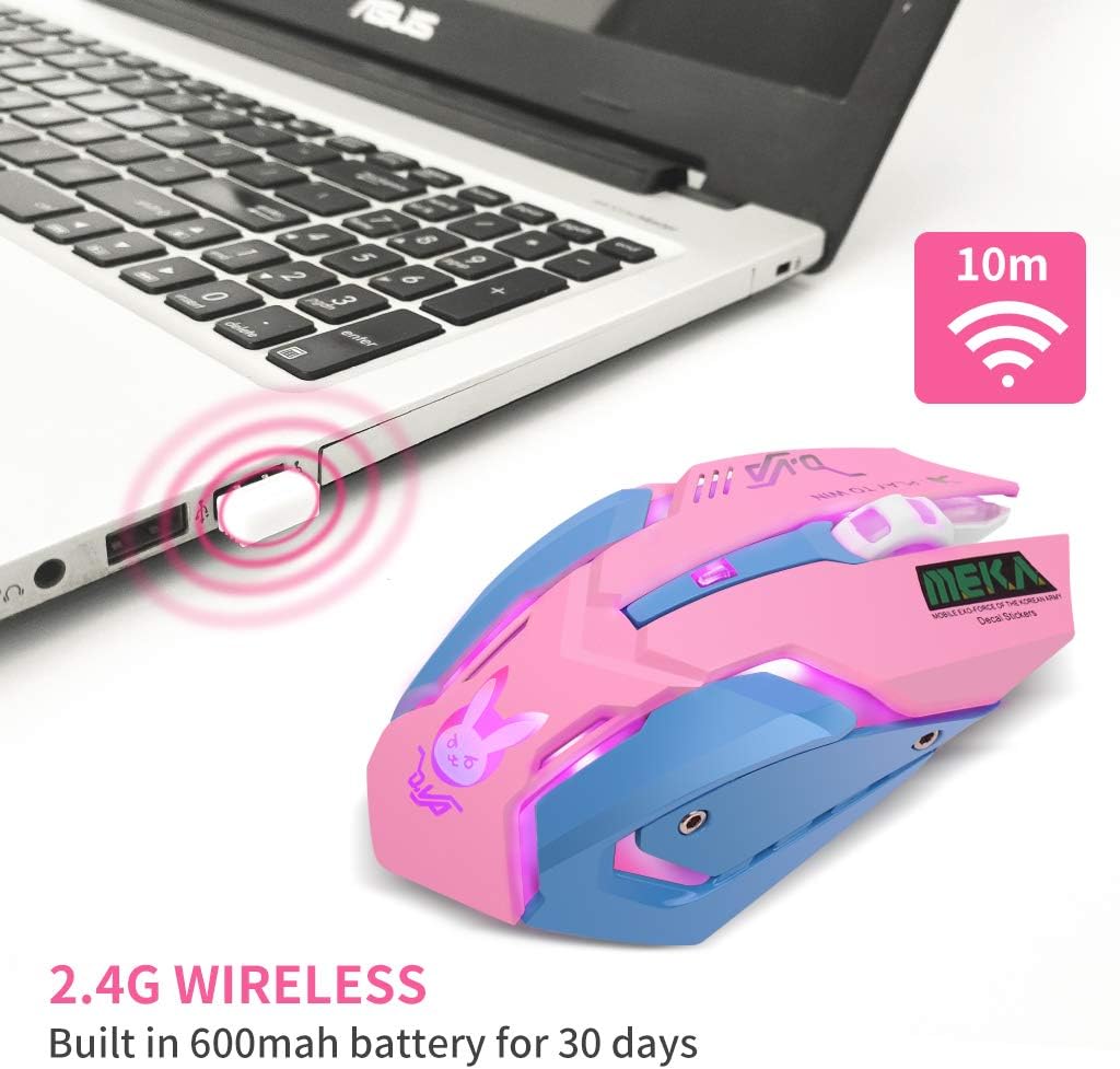 Greshare Gaming Mouse,7 Colors Backlit Optical Game wireless Mice Ergonomic with 2400 DPI and 6 Buttons 4 Shooting with Nano Receiver for Computer/Win/Mac/Linux/Andriod/iOS,Pink - Image 3
