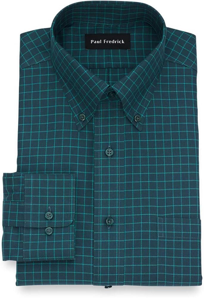 Paul Fredrick Men's Tailored Fit NonIron Cotton Check Dress Shirt at