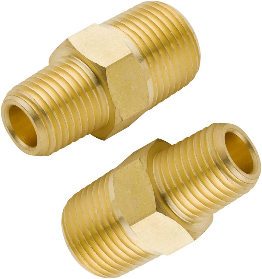 Legines Brass Reducing Hex Nipple, 1/2" x 1/4" NPT Male Pipe Fitting (Pack of 2)