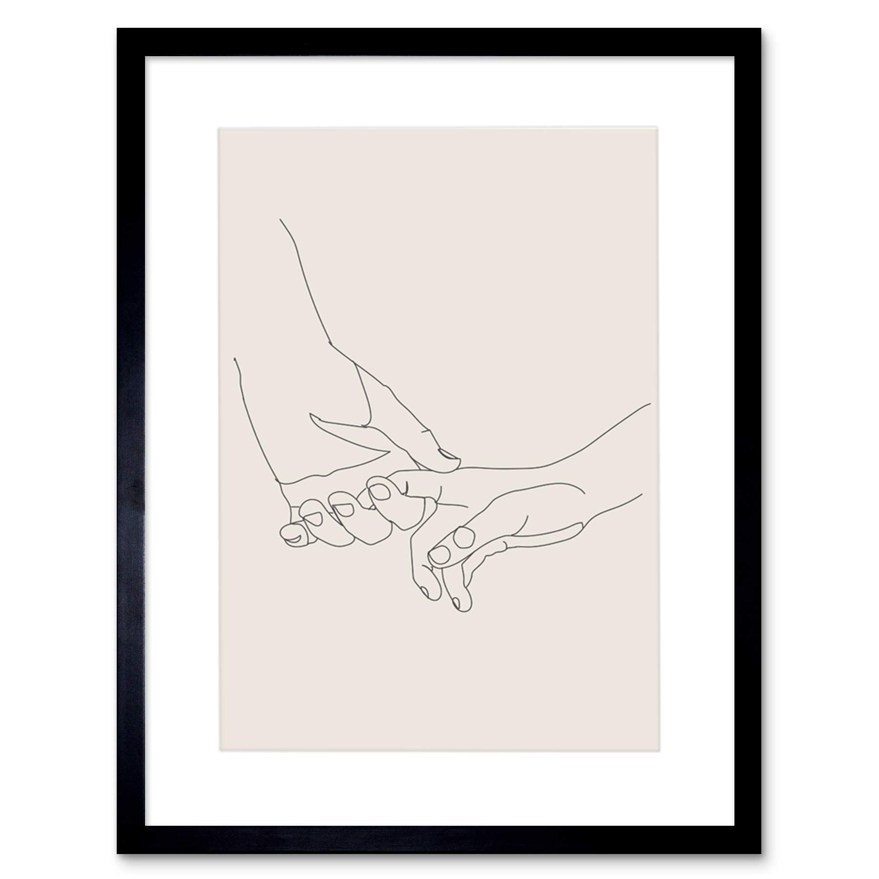 Wee Blue Coo Line Drawing Hands Holding Minimalist Artwork Framed Wall Art Print 12X16 Inch