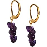 Gempires Natural Purple Amethyst Gemstone Earrings February Birthstone Handmade Jewelry Hypoallergenic Gold Plated Lightweight Dangling Women Earrings