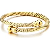 COOLSTEELANDBEYOND Elastic Adjustable Steel Twisted Cable Cuff Bangle Bracelet for Mens for Women