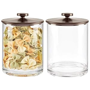 mDesign Modern Round Kitchen Countertop Storage Organizer Canister Jar for Sugar, Flour, Tea, Coffee, Spices, Candy, and Beans, 2 Pack - Clear/Bronze