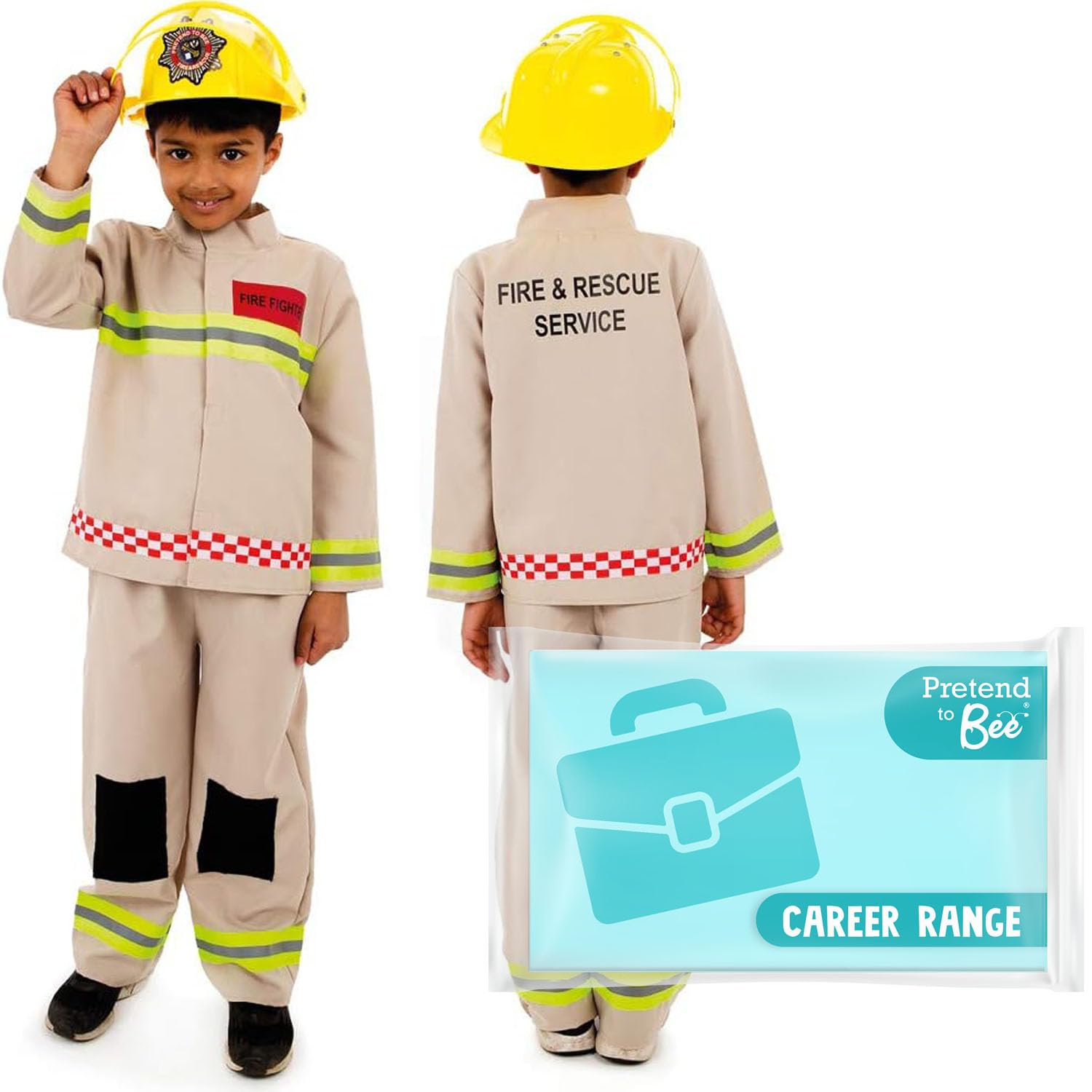 PRETEND TO BEE Deluxe Firefighter Dress Up Costume for Kids, 3-5 Years, Beige & Yellow — image 1