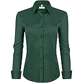 siliteelon Womens Classic-Fit Dress Shirts Long Sleeve Button Down Wrinkle-Free Stretch Solid Casual Work Office Blouse Top