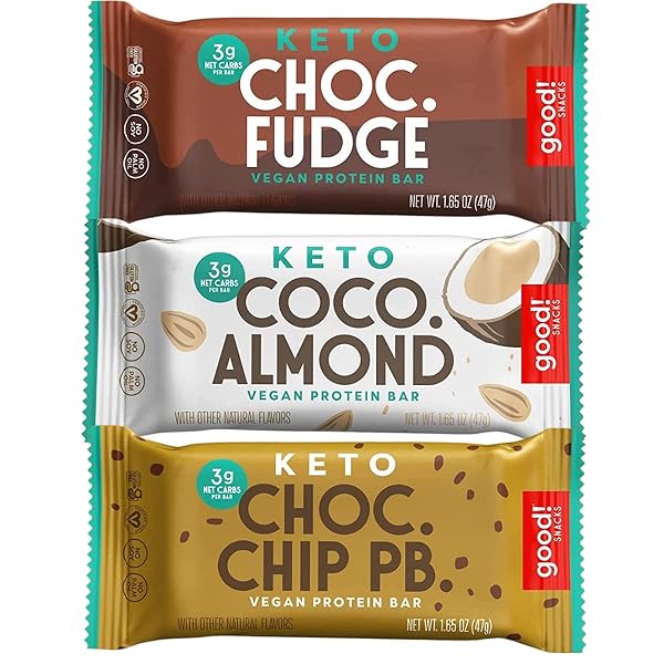 GOOD! SNACKS KETO VEGAN PROTEIN BARS, VARIETY PACK, GLUTEN FREE KETO SNACK BAR, LOW CARB, LOW SUGAR MEAL REPLACEMENT, 11G PROTEIN, 3G NET CARBS, 12 BARS