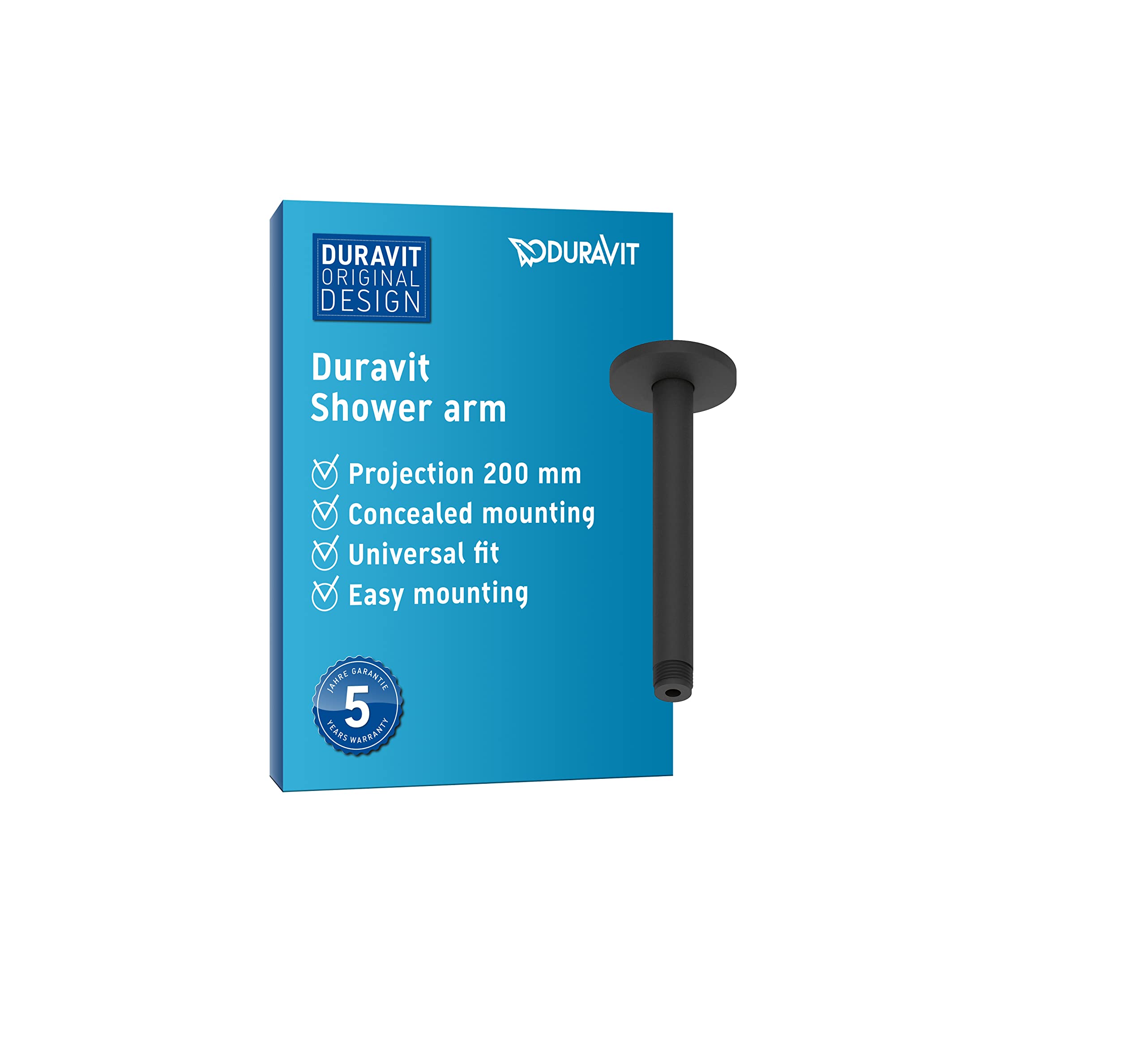 Duravit Universal Shower arm, Shower Faucet Ceiling Mount, Shower Head 200 mm, Round, Black Matt