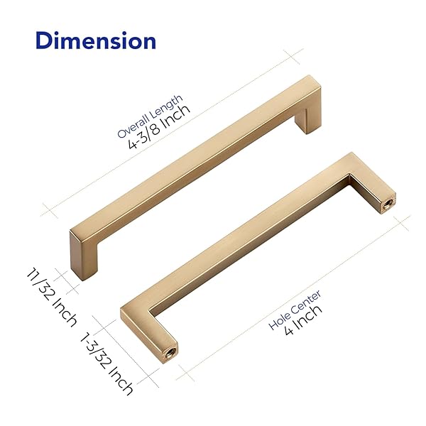 RAVINTE CABINET HANDLES SOLID SLIM CHAMPAGNE BRONZE 20 PACK 4 INCH HOLE CENTER SQUARE BAR DRAWER HANDLES KITCHEN CABINET PULLS DRAWER KITCHEN CABINET HARDWARE