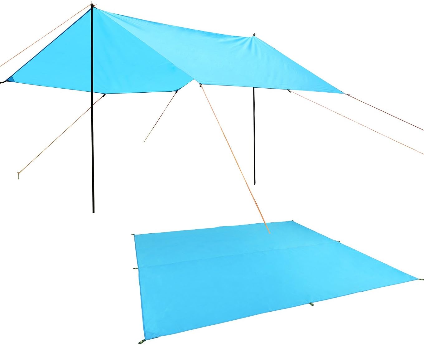 Oileus Heavy Duty Tent Tarp Rain Fly with Steel Poles, Perfect Anti-UV Waterproof Lightweight Sun Shade Shelter with Carry Bag for Hiking Camping Picnic Family Party 10 x 10Ft, Blue