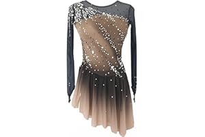 JoyCan Girl's Long Sleeved Purple Gradient Figure Skating Dress Elegant Figure Skating Skirt for Performance and Practice