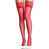 woosnscly Womens Thigh High Stockings Sheer Lace Top Nylons Thigh Highs Silicone Stay up Over Knee High Silk Stockings