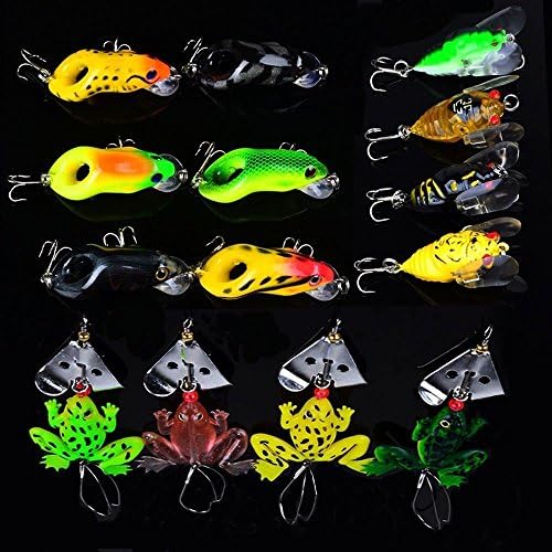 14pcs Assorted Fishing Lures Bass CrankBaits Frog Soft Cicada Tackle Bait Hooks
