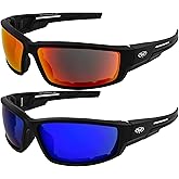 Global Vision Eyewear Sly Padded Motorcycle Riding Sunglasses 2 Pair G-Tech Mirror Red and Blue Lenses