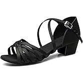TUOTOM Girls Latin Dance Shoes Tan Low Heel Kids Ballroom Practice Salsa Tango Cha Cha Dance Shoes