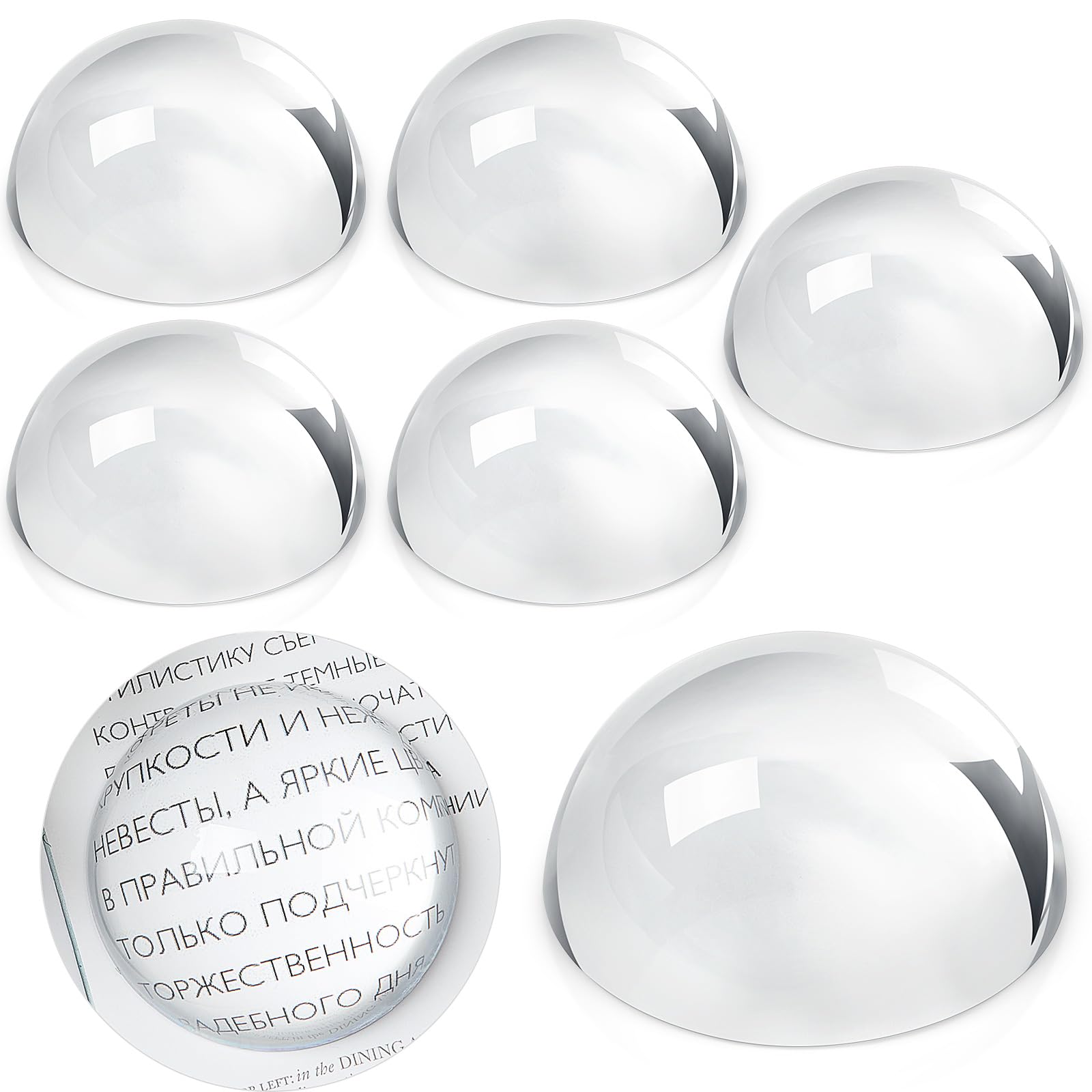 Photo 1 of Briwooody 6 Pcs 6 Pcs Crystal Dome Magnifier Paperweights Glass Paperweight Reading Magnifying Glass Clear Optical Half Ball Lens for Office Desk Home Gift (2.36 Inch)