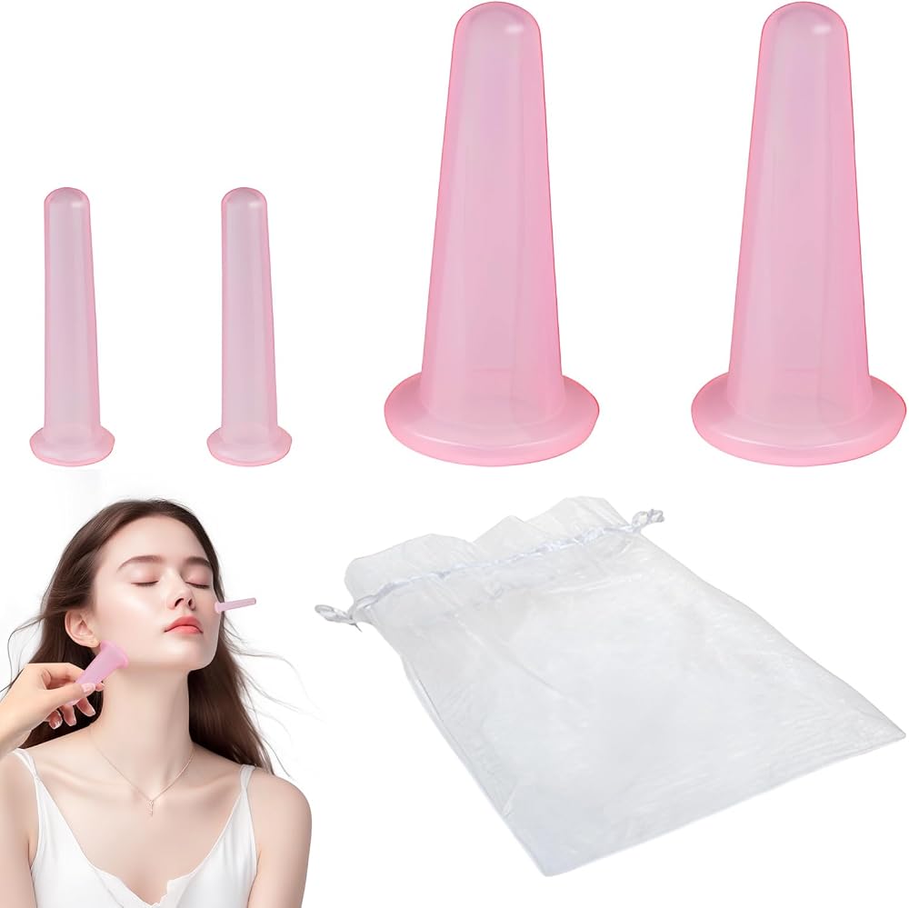 Eophmi Face Cupping Set 4 Pcs Silicone Facial Cups Pink 8x3.7 cm 5x1.5 cm