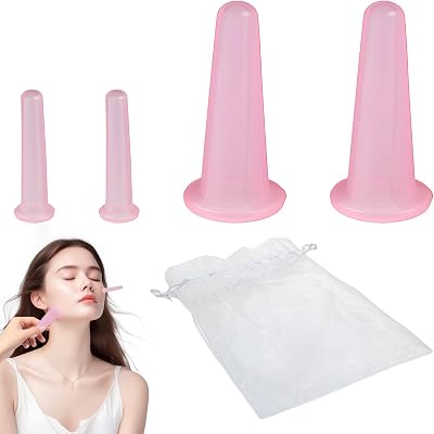 Eophmi Face Cupping Set 4 Pcs Silicone Facial Cups Pink 8x3.7 cm 5x1.5 cm