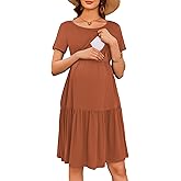Ekouaer Nursing Dress Summer Short Sleeve Breastfeeding Casual Knee Length Maternity Dresses S-XXL