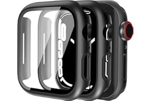 QHOHQ 2 Pack Hard PC Case Suitable for Apple Watch Series 8 45mm & Series 7 45mm with Tempered Glass Screen Protector, Full Coverage, Touch Sensitive, Ultra-Thin HD Bumper Protective Cover - Black
