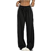 WDIRARA Women's Striped Side Straight Leg Sweatpants Drawstring Workout Sweat Pants