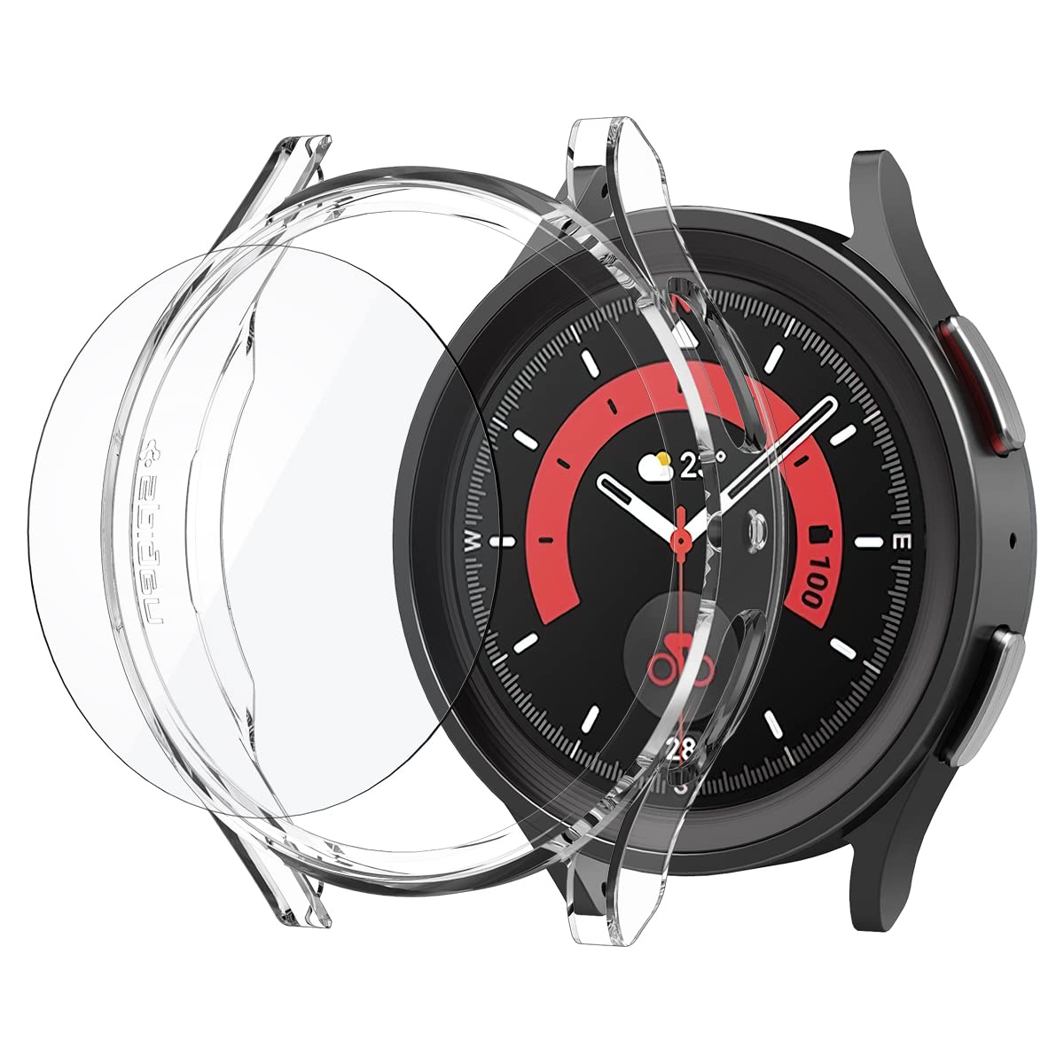 Spigen Thin Fit with Tempered Glass (1pc) Case Compatible with Galaxy Watch 5 Pro 45mm - Crystal Clear