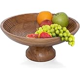 Folkulture Wooden Fruit Bowl for Kitchen Counter | 12" Large Premium Eco Friendly Banana Fruit Basket for Kitchen | Acacia Wood Bowl with Holder, Pedestal for Table Decor, Centerpiece for Dining Table
