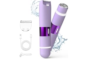 BAZIVVE Bikini Trimmer for Women, Dual Head Electric Razors, Pubic Hair Trimmer with IPX7 Waterproof & Easy Cleaning, Rechargeable Painless Silk Glide Pro Shaver for Underarm Leg Arm Body Face, Purple