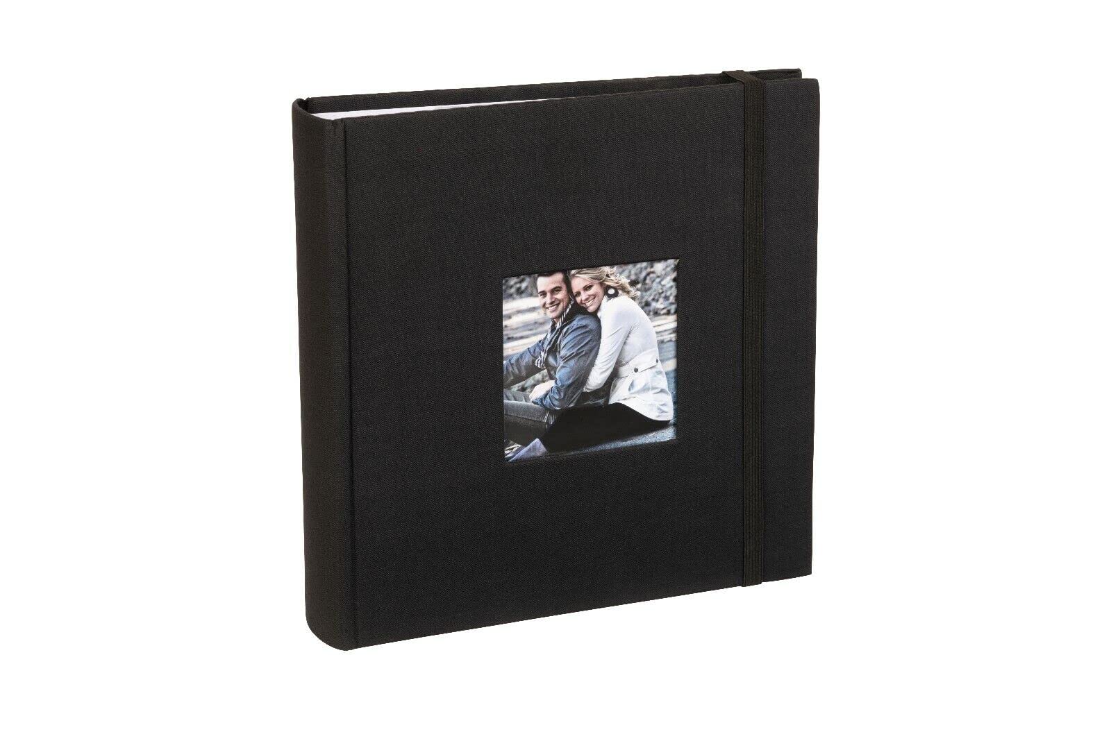 Kenro Aztec Black Linen Photo Album for 200 Photos 7x5 / 13x18cm with Space for Photograph on Front Cover, Slip-In Pages - AZ103BL