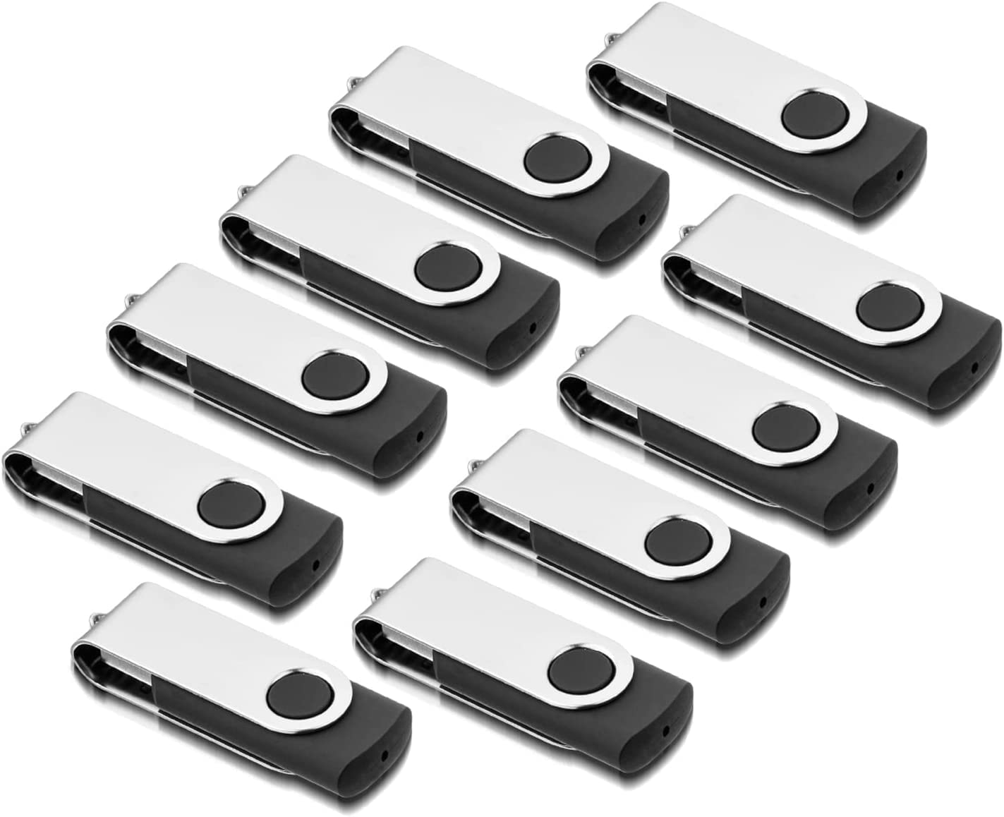 USB Stick 16GB, AreTop Memory Stick Pack of 10 Flash Drive, 2.0 16GB Thumb Drives Pen Drives, Swivel Design, with LED Indicator for Computer/Tablet/Laptop/Car/TV(10 Black With Lanyard)