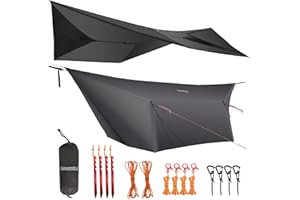 onewind 12ft Hammock Tarp, Ultralight Tarp Lightweight and Waterproof Silnylon Hammock Rain Fly, Versatile Camping Tarp with Doors, Easy to Setup with Stuff Sack, Tent Stakes, Dark Grey