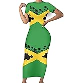 Srengjodk Jamaican Flag Bodycon Maxi Dress Plus Size Sheath Dress XS-4XL