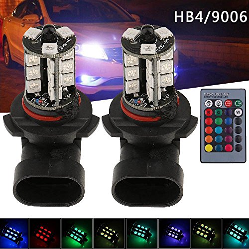 2PCS LED Fog Lights Bulbs, Northbear RGB 5050 27SMD 7 Color Car Headlight Fog Light Lamp Bulb with Remote Control (HB4/9006)