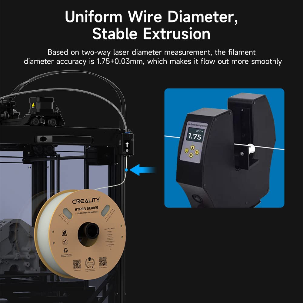 Creality offizielles 3D Drucker Filament, Hyper PLA High Speed Filament, 1.75mm 3D Druck Filament für Hochgeschwindigkeitsdruck, Maßgenauigkeit +/-0.02mm, 1kg/Spule - Weiß 5