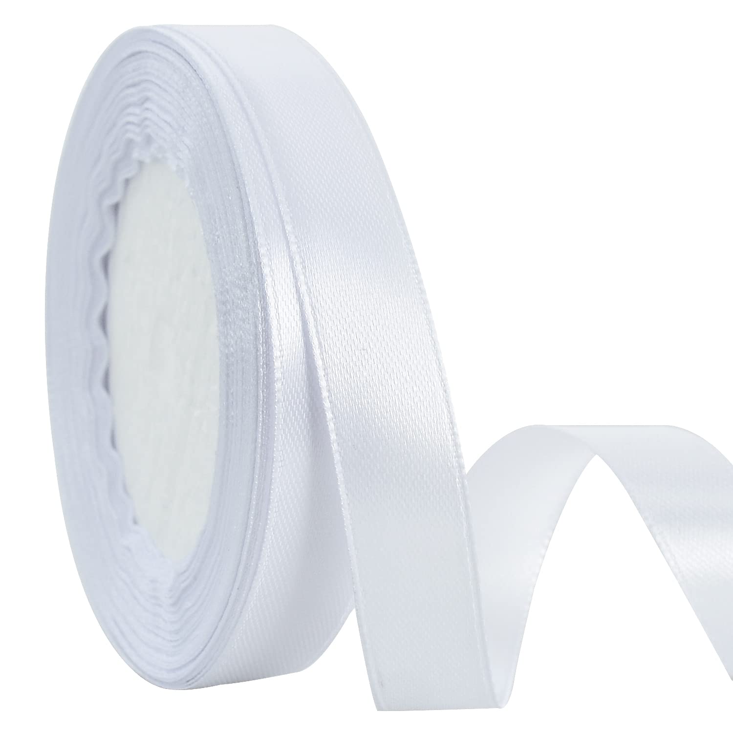 TONIFUL 15mm X 22M White Satin Ribbon Wide Solid Fabric Ribbons for Wedding Car Cutting Ceremony Grand Opening Chair Sash Hair Sewing Craft Gift Wrapping Wedding Party Decoration