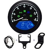KAOLALI Digital Motorcycle Speedometer Gauge Odometer Tachometer 12000RPM 199 KMH MPH Universal for 1,2,4 Cylinders with Sensor Cable &amp; Bracket