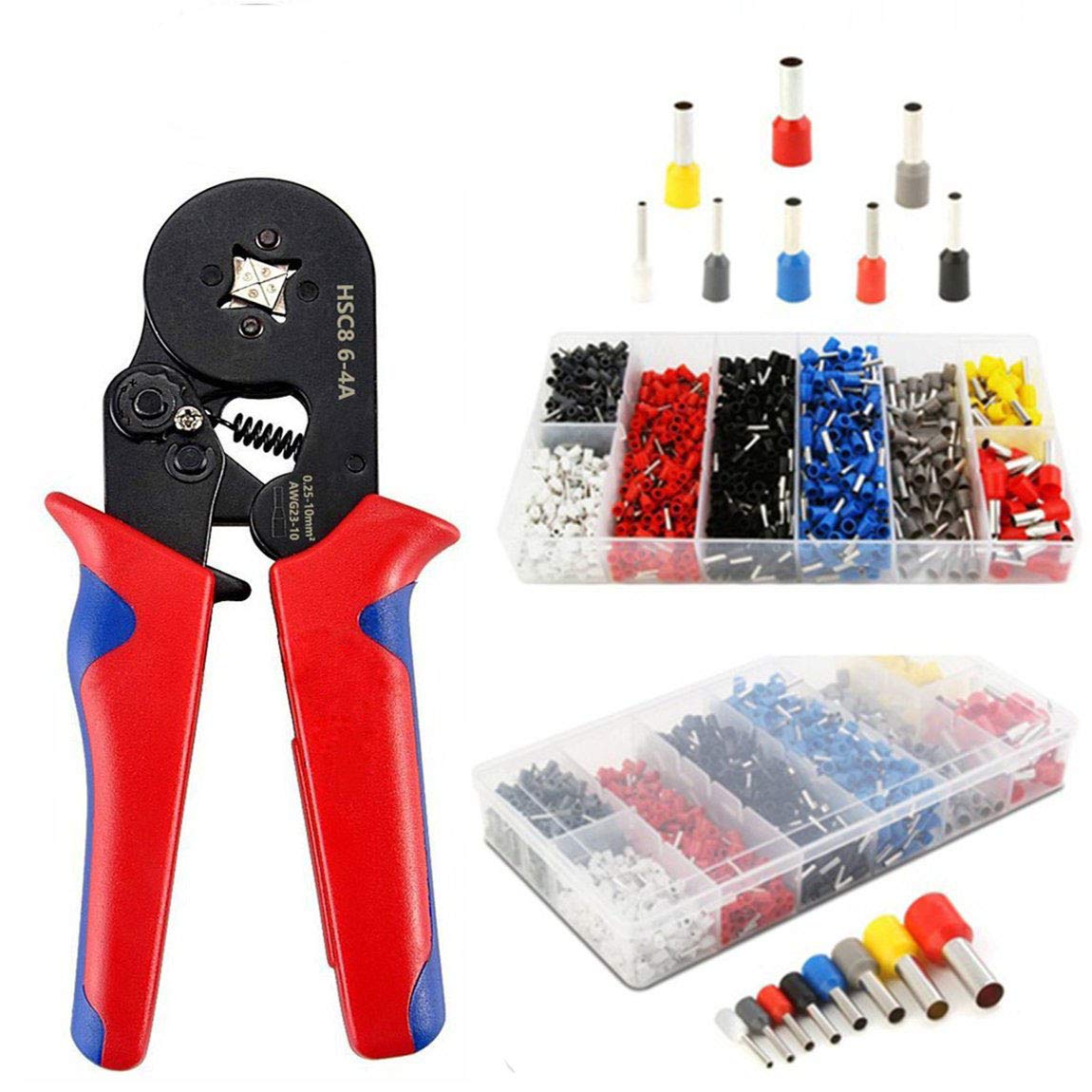 Crimper Plier Set, 0.25-10mm2 Self-Adjustable Ratchet Wire Crimping Tools with 1200 Wire Terminal Crimp Connector Insulated and Uninsulated Wire End Ferrules