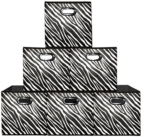 (6 Pack, ZEBRA) Storage Bins (Large), Containers, Boxes, Tote, Baskets| Collapsible Storage Cubes For Household Organization | Plastic Dual Handle | Storages Drawer … (6PK, Zebra Large)