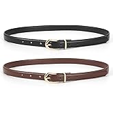 JASGOOD 2 Pack Womens Skinny Leather Belt Ladies Thin Faux Leather Belt with Gold/Silver Buckle for Jeans Dress Pants