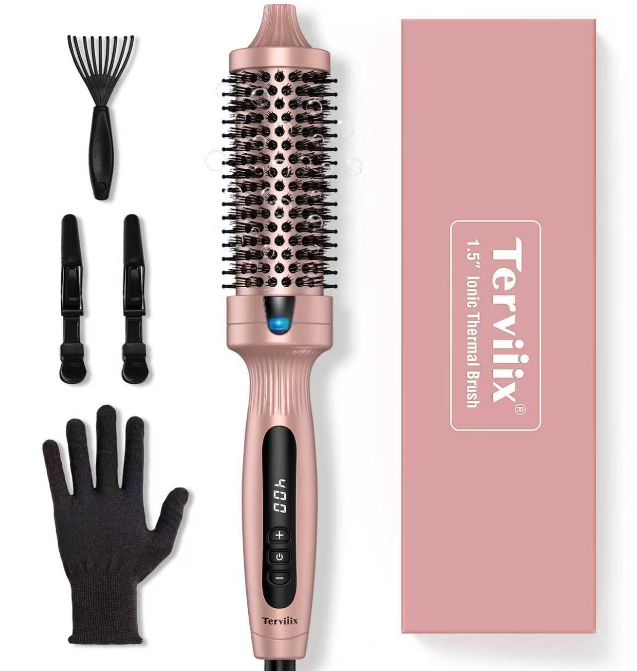 Photo 1 of Terviiix Thermal Brush Get Voluminous Style, Quick Heating Hot Brush, Ceramic Tourmaline Ionic Heated Curling Iron, Digital Display 9 Temperatures Curling Wand, Dual Voltage, 1.5 Inch