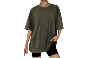 Gcvizuso Oversized Tshirts for Women Summer Trendy Loose Tops Casual Solid Y2k Workout Shirt Dressy Short Sleeve Blouse