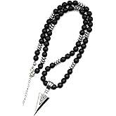 ElisaJewelryArt - Stainless Steel Arrow Head Pendant Natural Black Lava Stone Beaded Necklace Genuine Gemstone Strenght Stone Clasp Closure Necklace Unisex Necklace