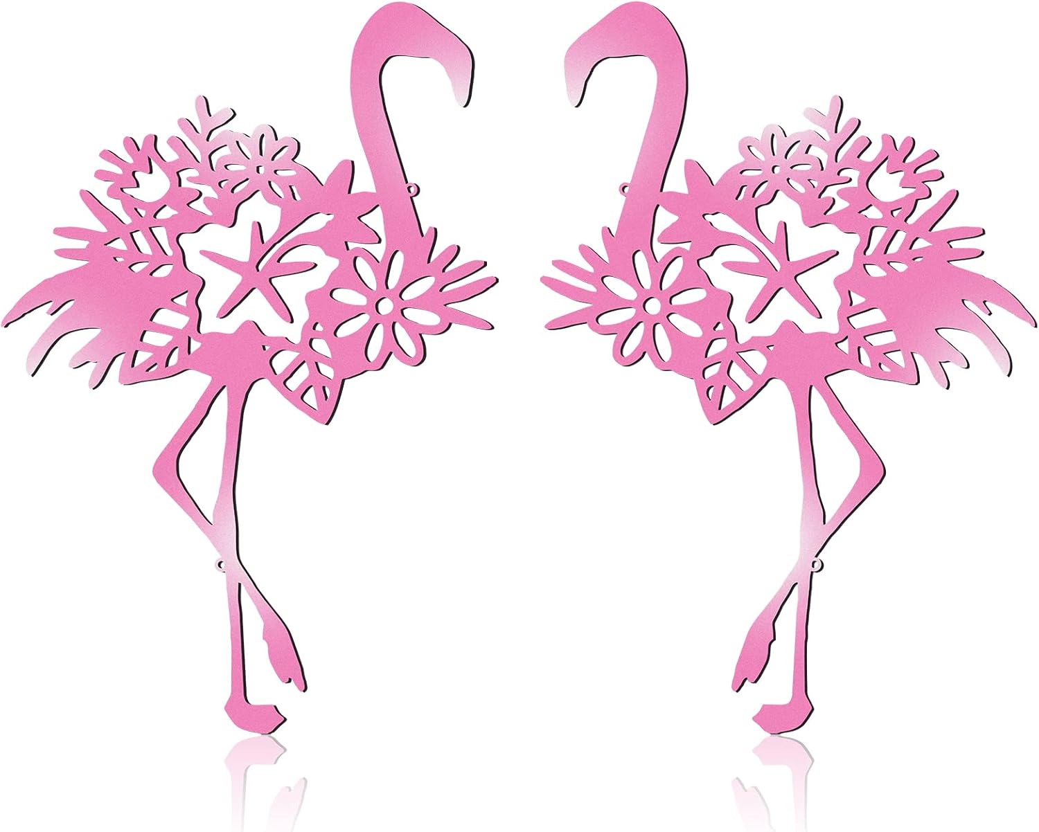 Plaques & Wall Art - Kigley 2 Pieces Metal Flamingo Outdoor Wall Decor Pink Floral Flamingo Metal Wall Art Tropical Theme Flamingos Wall Plaque Decor for Home Room Door Patio Yard Decor