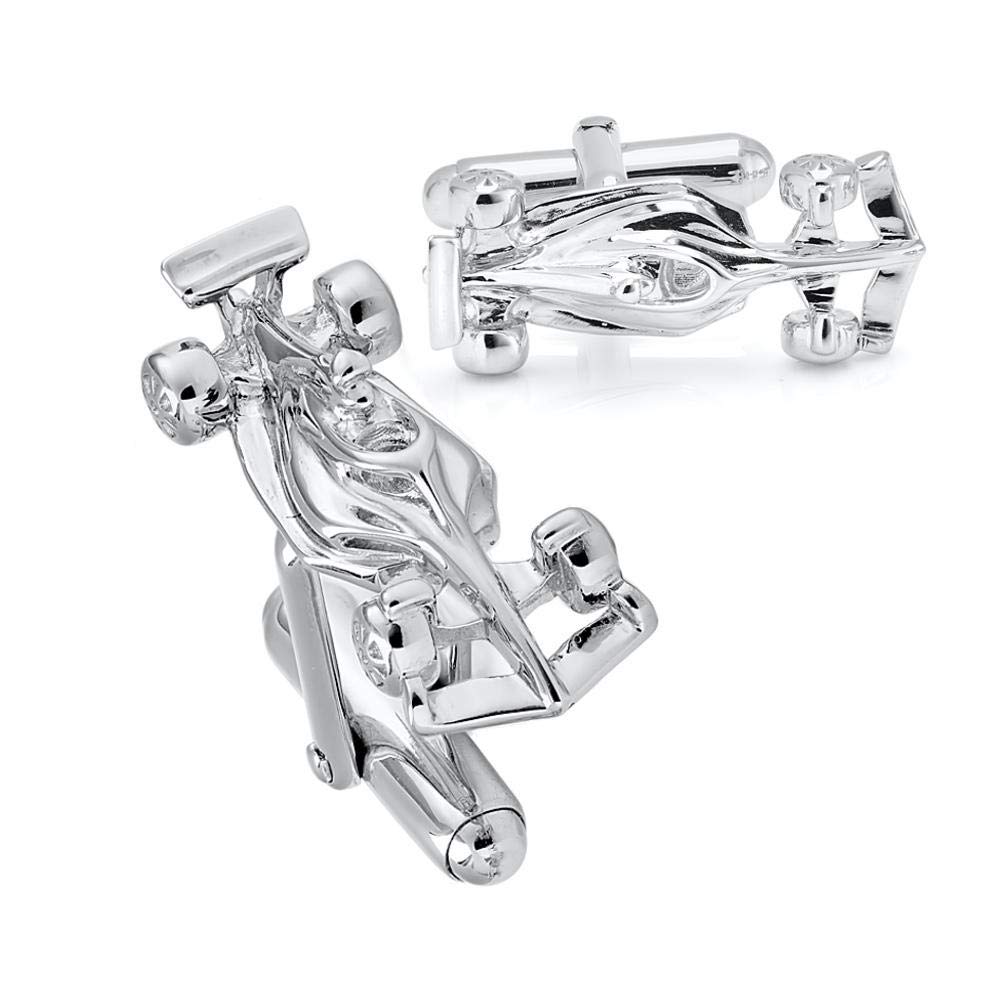 Paul Wright Formula One Cufflinks in 925 Silver, A Perfectly Sculpted F1 Racing Car with Halo Cockpit, Length 26mm