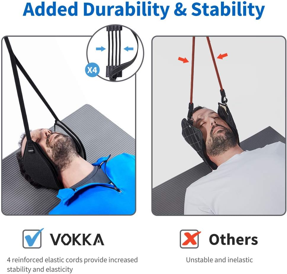 VOKKA Neck Traction Hammock for Neck Pain Relief, Head Hammock with Durable Elastic Safety Cords & Adjustable Straps, Cervical Traction Device/Stretcher for Muscle Relaxation & Physical Therapy: Health & Personal Care