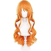 RuijiCOS Long Orange Wavy Cosplay Wigs Halloween Costume Party Wig for Women