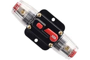 RKURCK 50 Amp Circuit Breaker Manual Reset Inline Fuse Inverter for Car Marine Trolling Motors Boat ATV Audio Solar Inverter System Protection 12V-24V DC 50 Amp