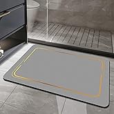 CALOPPS Bath Mat-Rubber Backing Non SlipThin Bathroom Rugs Fit Under Door- Quick Dry Absorbent Faux Suede Surface Grey Bathroom Floor Mats-Shower Rug for in Front of Bathtub Shower Gray 24x17