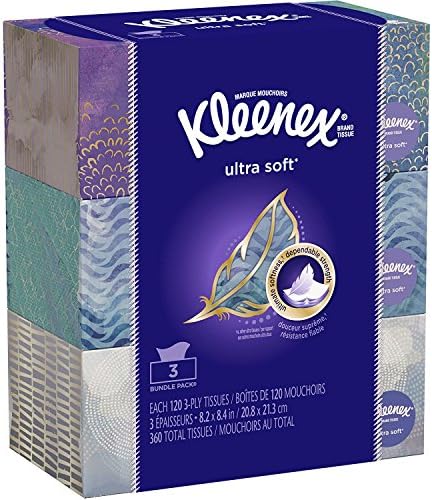 Kleenex Facial Tissues, Ultra Soft & Strong, 120 Sheets, Pack of 3 (Designs May Vary)