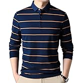 Womleys Mens Casual Cotton Striped Slim Fit Long Sleeve Collared T Shirt Polo Shirts